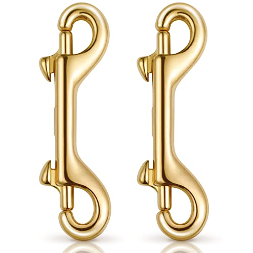 Image of UKCOCO 2 Pack Scuba Diving Double Ended Brass Trigger Clips Snap Hook for Bag Key Keychain Luggage Strap 90mm
