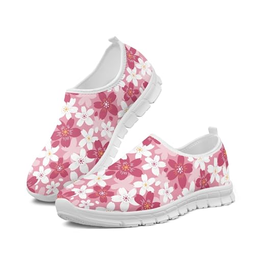 Arleeorkee Cherry Blossoms Print Walking Shoes Slip on Sneakers Low Top Mesh Loafers Shoes for Work Travel