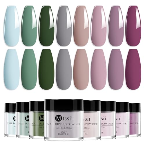 Nail Dip Powder Set, 8 Colors All Seasons Nude Red Blue Purple Green Nail Art Starter Manicure Salon DIY at Home Nail Dipping Powder French No Needed Nail Lamp Cured