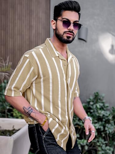 Image of Maniac || Mens || Striped || Collared Neck || Half Sleeve || Popcorn Knitted || Shirt