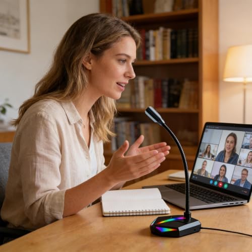 Microphone pour PC avec éclairage RVB et pied réglable pour bureau - 2