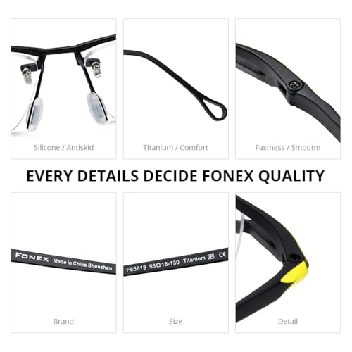 Image of FONEX Pure Titanium Glasses Frame Men Semi Rimless Square Eyeglasses Eyewear DTX416