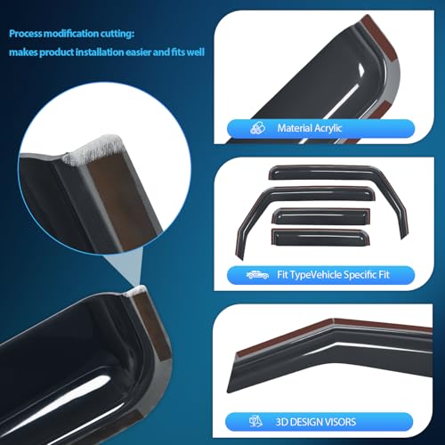 Image of Nilight in Channel Rain Guards for Jeep Gladiator 2020 2021 2022 2023 2024 2025 2026 Side Window Deflectors, Vent Window Visors-4PCS