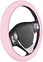 Sharper Image Ultra Soft Pink Steering Wheel Cover for Women, Standard 15 inch Size, Cute Comfy Grip Faux Leather Car Steering Wheel Cover for Truck Van SUV Auto