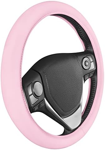 BDK Ultra Soft Pink Steering Wheel Cover for Women, Standard 15 inch Size, Cute Comfy Grip Faux Leather Car Steering Wheel Cover for Truck Van SUV Auto