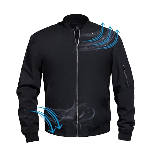 Black Bomber Jacket Lightweight Jacket Men Fall Windbreaker Jackets for Men. - Main Image
