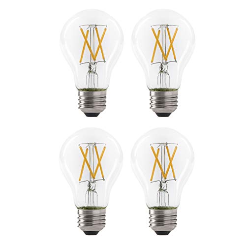 Led 7W A19 Filament Clear Light Bulb, 60W Equivalent, 800 Lumens, 2700K Soft White, Dimmable, E26 Medium Base, Energy Star Certified, 120V (4 Pack) #TOP3
