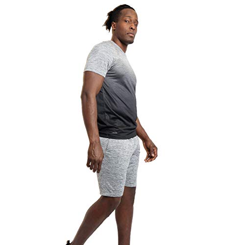 Alive Men’s T-Shirt Active Wear Short Sleeve Top Performance Workout Slim Fit Stretch Quick Dry Athletic Dri Fit Shirt (Large Castlerock Heather/Obsidian Dip)