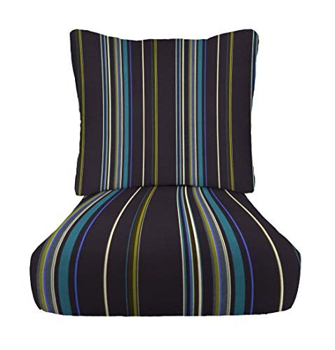 RSH DECOR: Deep Seating Cushion with Pillow Back | 24” x 27” Seat | Sunbrella Performance Fabric | Water and Fade-Resistant | Outdoor Chair Cushion Set for Patio Furniture | Stanton Lagoon