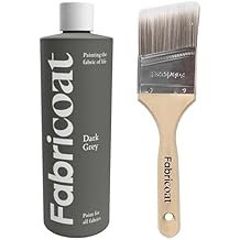 Fabricoat - Fabric Paint for Furniture 500ml Dark Grey + Angled Paint Brush | Firm Bristled Brush with Wooden Handle | Restore or Change the Color of Couches, Chairs, Upholstery
