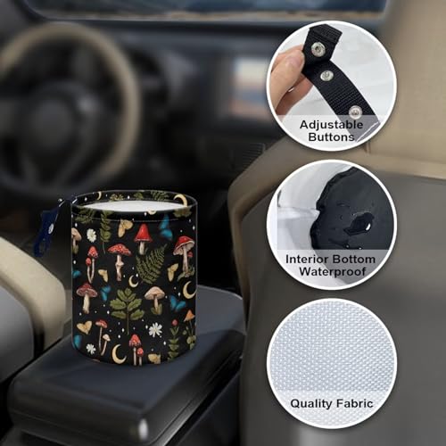 Image of Mushroom Butterfly Car Trash Can Car Accessories Interior Garbage Bin Hanging Portable Dustbin Bin Waste Basket Collapsible
