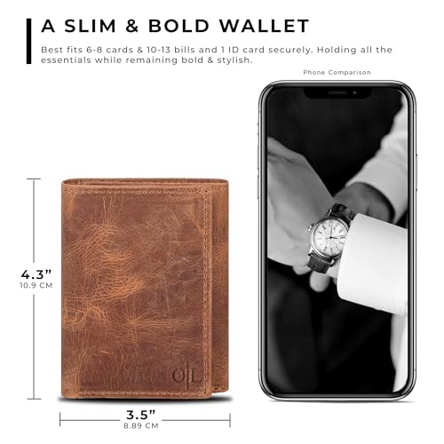 Image of Tri fold Leather Wallet for Men with RFID | Slim Wallets for Men with 1 ID and 6 Credit card slots | Front Pocket Minimalist