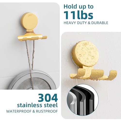 Image of TAILI Razor Holder for Shower with Suction Cup Metal Vacuum Shower Hooks Reusable Bathroom Suction Hooks Razor Holder for Shaver Towels Robes Multipurpose Hanging 2 Packs, Round, Gold