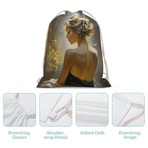 Beautiful Woman Back Drawstring Backpack Canvas String Bag Lightweight Sports Gym Bag for Men Women4