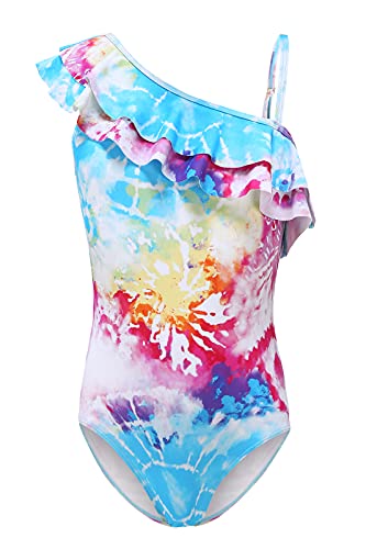 Image of Girls One Piece Swimsuits One Shoulder Ruffle Bathing Suit Kids Hawaiian Floral Swimwear 3-16 Years