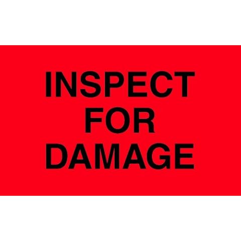 Tape Logic Instructions Label, Legend"Inspect For Damage", 2" L x 1-1/4" W, Fluorescent Red (DL1165) Cover