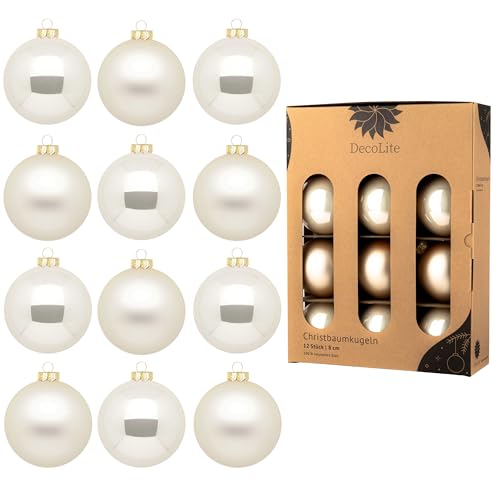 DecoLite: Christbaumkugeln aus Glas Ø 8 cm (12 Stück) - Champagner - matt/glänzend