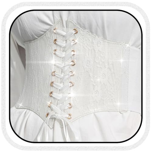 BODIY Women Lace Corset Belts Elastic Cinch Belt Tied Waspie Wide Waist Bustiers for Dress