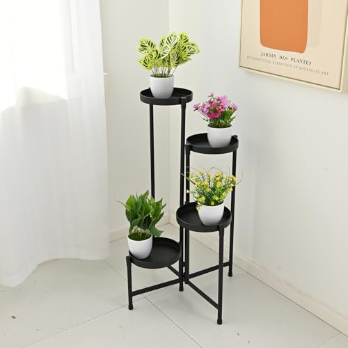 Black Metal 4-Tier Foldable Corner Plant Stand - Wrought Iron