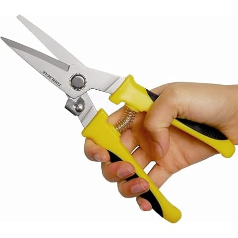 TOOLMAK Aviation Tin Snips 8 Inch Heavy Duty Metal Cutter, Straight Shears with Stainless Steel Blade & Comfort Grips, Multifunction Cutting of Branches, Cable Wires, Thin Iron, Cardboard etc.. Cover