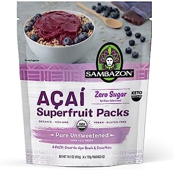 Sambazon (AmazonFresh) Organic Unsweetened Acai Superfruit Packs, 14.1 OZ