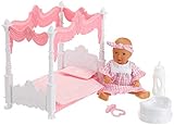  Simba 105036918 New Born Baby - Juego de Cama y Accesorios para Dormir para bebé de Juguete, Color Rosa y Blanco