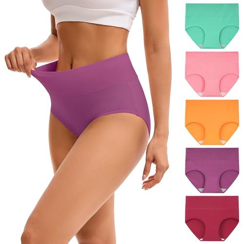 INNERSY Women's High Waisted Underwear Cotton Panties Full Coverage 5-Pack(Vintage Bloom,XX-Large)