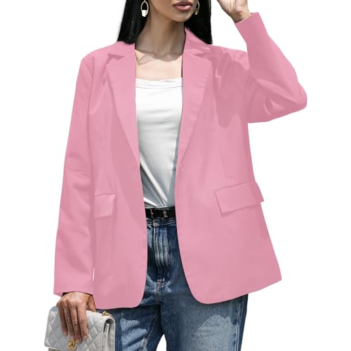 Women's Blazer - Loose Fit Suit Jacket with One Button Closure, Casual & Formal Dress Jacket Without Shoulder Pads