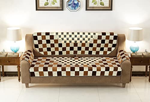 Image of SAWNA Homes Chenille Sofa Cover with Cushion - 3+1+1 Sofa Covers Back 5 Seater Slipcovers for Home - 3 Seater & 2 Seater Protector Panels for Sofa Couch, 16 Piece, Chocolate