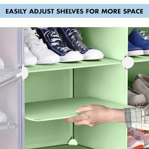 Image of amazon basics DIY Foldable Shoe Rack | 4 Layer Plastic Shoes Rack with Door Cover | Multipurpose Stand for Home & Entryway Green