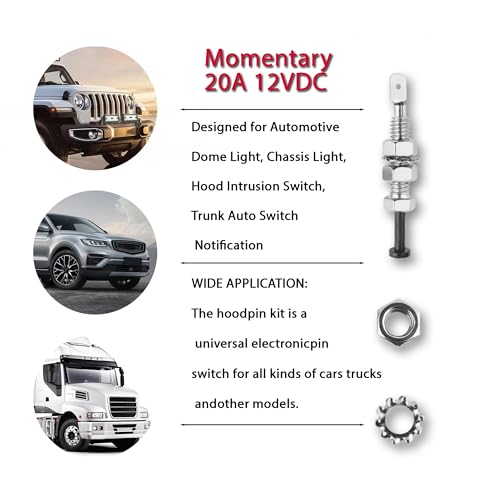 2PCS Car Door Pin Switch Trunk Alarm Security Hood,On Off Momentary 12VDC 20A Universal Adjustable Car Alarm Bonnet Light Hood Screw Car Accessories