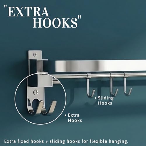 Image of GLOXY Premium 18 Inch Towel Holder for Bathroom - Stainless Steel Foldable Towel Rod with Hooks - Wall Mounted Towel Hanger with Chrome Finish - Space Saving Towel Bar - Bathroom Accessories