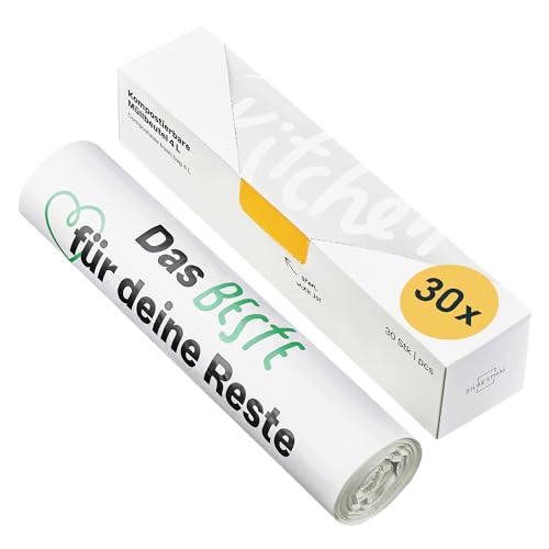 SILBERTHAL Biomüllbeutel für Komposteimer - 4 Liter x 30 Stück - Müllbeutel für Biomüll - Reißfest, Wasserdicht und Beutel mit Tragegriffen