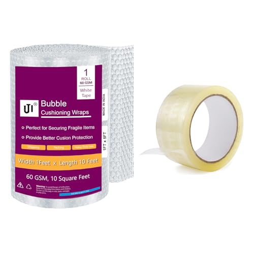 Image of IJI Bubble Wrap Heavy-Duty 60 GSM 1 Ft x 10 Ft Packing Material Roll with White Tape for Shipping, Moving and Cushioning for Fragile Items Multipurpose usage