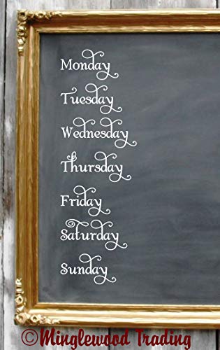 Days of The Week Vinyl Stickers - Organization Labels - Die Cut Decals - Swash - 2 inches Tall - Brown