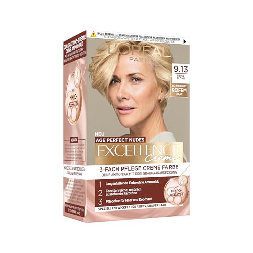 LOréal Paris Excellence Creme Age Perfect Nudes 9.13 Beige Blond dauerhafte Haarfarbe permanente Coloration 100% Grauabdeckung für reifes dünnes Haar & empfindliche Kopfhaut 1 Stück