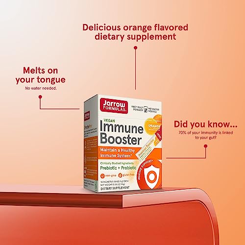Jarrow Formulas Immune Booster - 2 Clinically Studied Strains - Prebiotic+ Probiotic Dietary Supplement - 14 Stick Packs - 1 Billion Cfus - On-The-Go - Immune System Support - Orange Flavor Supplement #TOP4