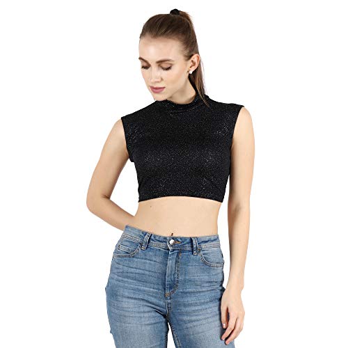 Image of POPWINGS Solid Casual Sleeveless Regular-Fit Crop Tops for Women with Front Chain| Crop Tops for Women Stylish Western Summer Wear