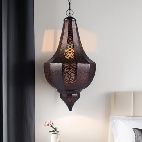 Lampe Suspension Luminaire marocaine Kanita 50cm Noir E27 Douille | Plafonnier Lustre de Salon marocain oriental | Lanterne électrique indienne Vintage design...