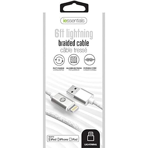 iEssentials IEN-BC6L-WT Charge & Sync Braided Lightning to USB Cable, 6ft (White) Cover