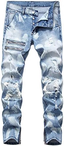 HENGAO Men's Fashion Slim Fit Skinny Jeans Distressed Destroyed Ripped Jeans, 1161 Light Blue, 44