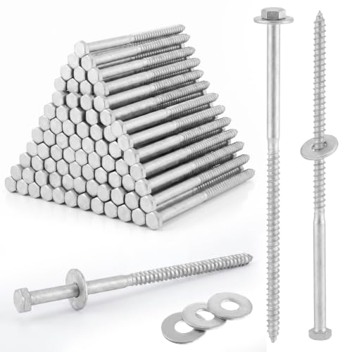 Image of Hicarer 60 Pcs 1 /2 inch X 12 inch Hex Head Lag Screws Bolts with Washers Kit for Wood Hot Dip Galvanized Lag Bolts Heavy Duty Screws Kit