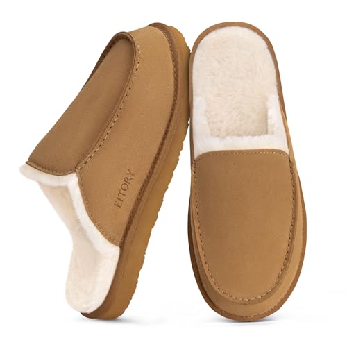 FITORY Men&rsquo;s Faux Fur House Slippers,Slip on Cozy Winter Shoes for Indoor and Outdoor Brown Size...
