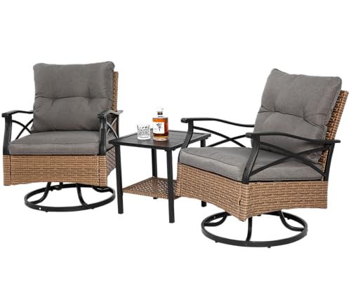 Chaises à bascule pivotantes extérieures en osier marron avec table basse