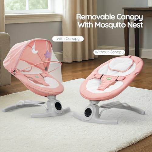 Image of Baybee Wobbles Electric Baby Cradle and Swing | Baby Relaxing Swing Jhula with Adjustable Speed & Timer | Rocker for Babies with Music, Canopy & Mosquito Net, Automatic Cradle for New Born Baby (Pink)