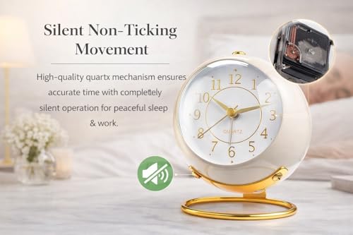 Image of Vintage Twin Bell Analogue Table Alarm Clock with Night LED Light Ideal for Students and Kids Bedroom (Twin Bell Cream Clock Small(Cream))(1-pcs)