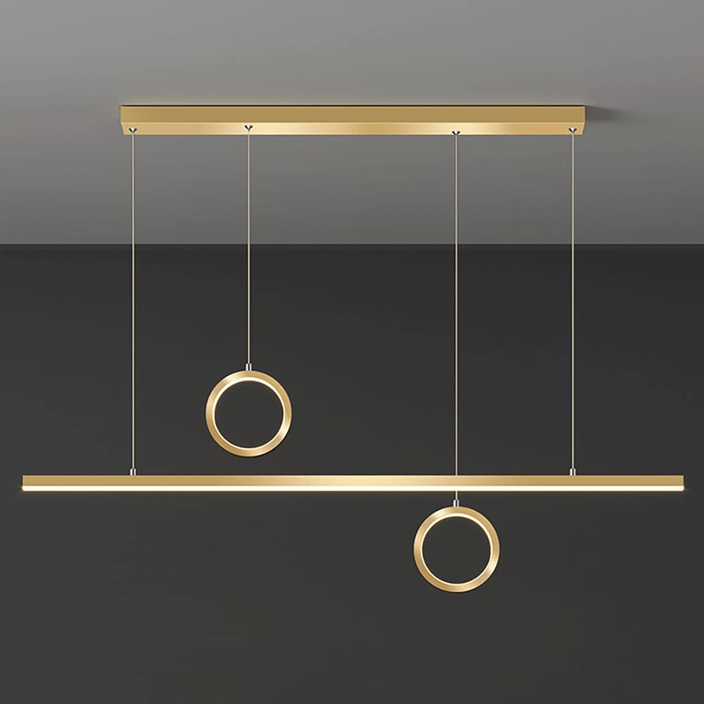 Lámpara colgante de metal lineal creativa con kit de iluminación decorativa de anillo, lámparas colgantes largas de comedor LED modernas de 39 W, lámpara de suspensión de tira de isla de cocina minima