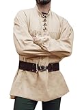 Runcati Mens Medieval Pirate Shirt Steampunk Viking Renaissance Long Sleeve Lace Up Scottish Halloween Costume Tops Beige