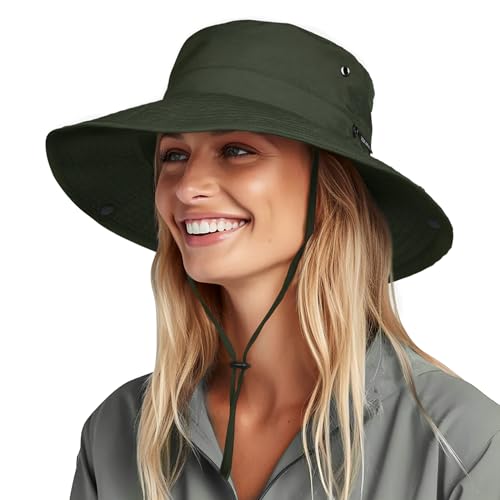 Image of FURTALK Sun Hats for Women Ponytail Wide Brim Summer Packable Cowboy Hat | 100% Nylon, Convertible Cowboy Style, Foldable & Packable, Adjustable Drawstring, Ideal for Hiking, Gardening, Beach Boating