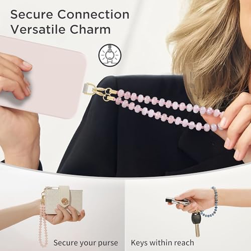 Image of POSADINA Natural Stone Phone Charm, Beaded Healing Phone Wrist Strap, Handmade Cellphone Chain Lanyard with Tether Tab